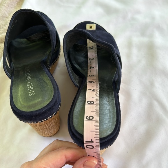 Stuart Weitzman Ponte Cutout Espadrille Platform Wedge Slides Navy Blue 8.5 - Picture 10 of 12